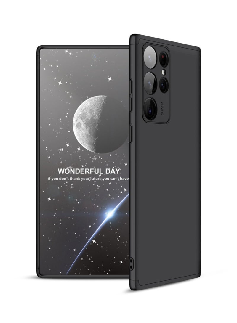 LEEKA غطاء سامسونج S22 ألترا الكامل 3 في 1 360º مضاد للصدمات درع صلب غير لامع قوي غطاء خلفي من مادة PC أسود - Image 1