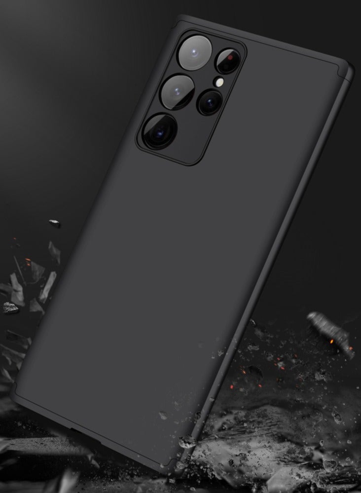 LEEKA غطاء سامسونج S22 ألترا الكامل 3 في 1 360º مضاد للصدمات درع صلب غير لامع قوي غطاء خلفي من مادة PC أسود - Image 4