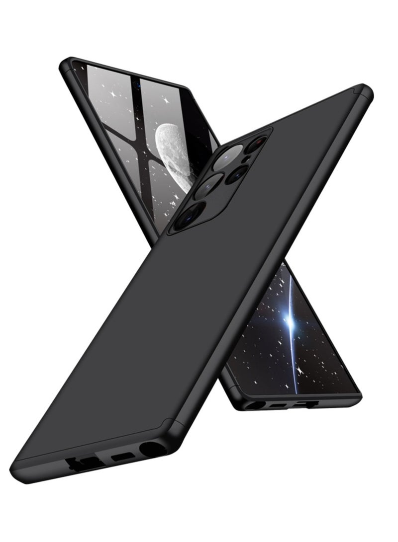 LEEKA غطاء سامسونج S22 ألترا الكامل 3 في 1 360º مضاد للصدمات درع صلب غير لامع قوي غطاء خلفي من مادة PC أسود - Image 3