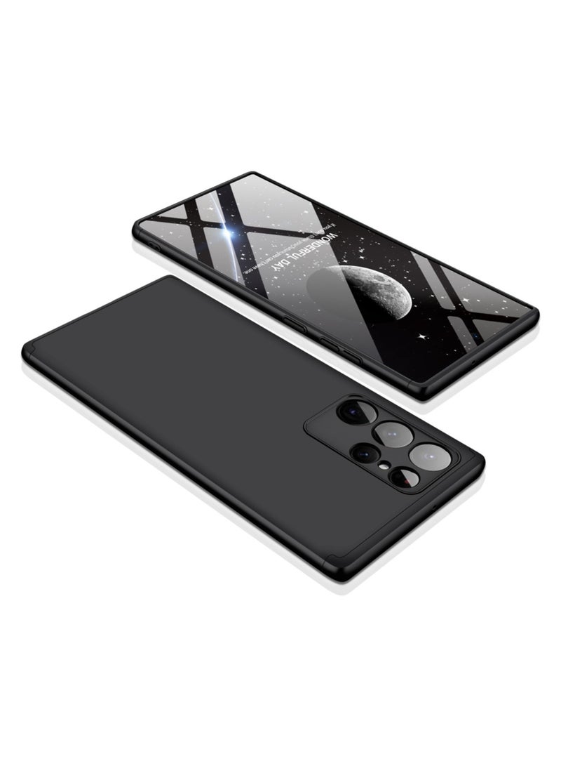 LEEKA غطاء سامسونج S22 ألترا الكامل 3 في 1 360º مضاد للصدمات درع صلب غير لامع قوي غطاء خلفي من مادة PC أسود - Image 2