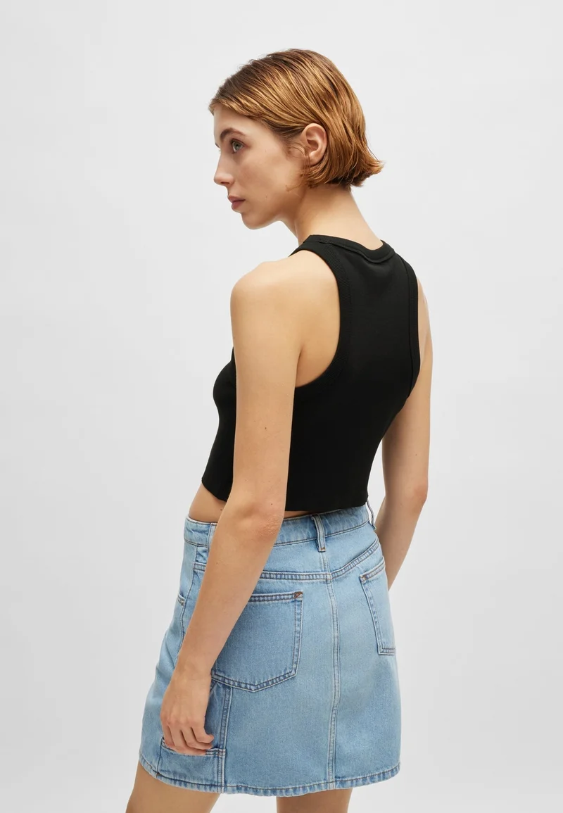 HUGO Tank top in ribbed stretch cotton with logo badge