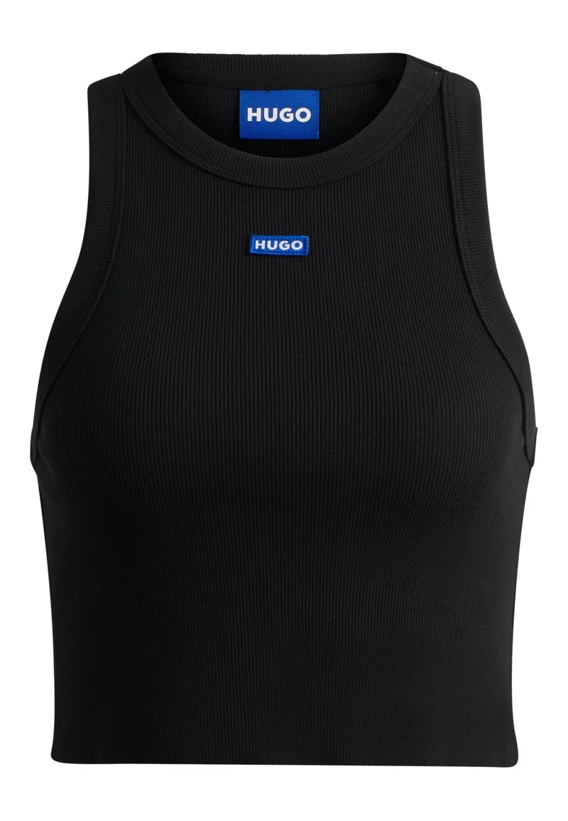 HUGO Black Cropped stretch-cotton tank top with blue logo label for Women | Best Price UAE