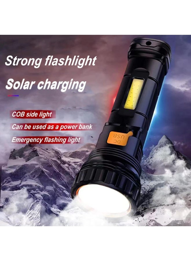 أس تس إل مصباح يدوي LED متعدد الوظائف 1000 لومن للطاقة الشمسية / القابلة لإعادة الشحن، مع ضوء ستروب في حالات الطوارئ وبطارية 1200 ماه، وإمدادات الطاقة في حالات الطوارئ وكابل شحن USB، وشحن سريع (1 قطعة) - Image 2
