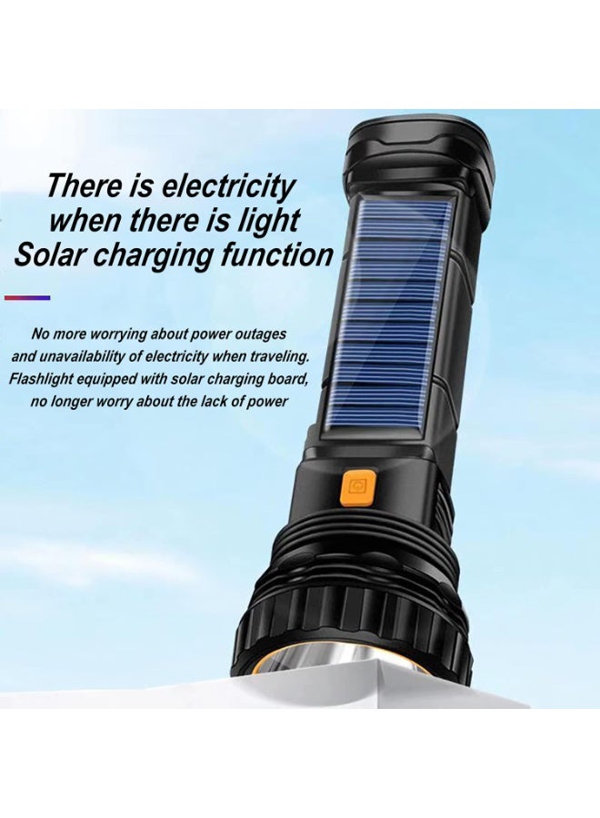 أس تس إل مصباح يدوي LED متعدد الوظائف 1000 لومن للطاقة الشمسية / القابلة لإعادة الشحن، مع ضوء ستروب في حالات الطوارئ وبطارية 1200 ماه، وإمدادات الطاقة في حالات الطوارئ وكابل شحن USB، وشحن سريع (1 قطعة) - Image 4