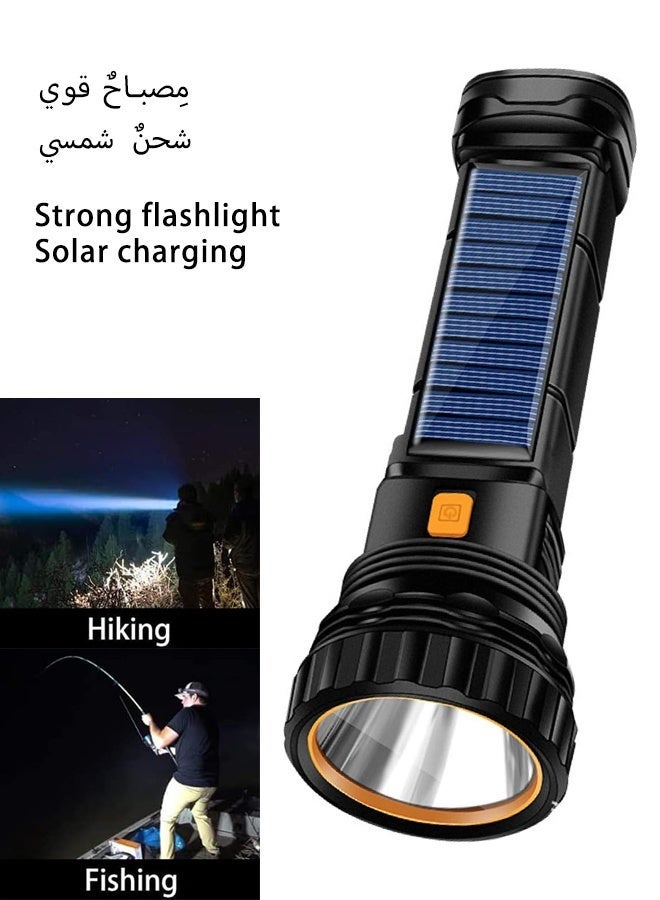 STL Solar/Rechargeable Multi Function 1000 Lumens LED Flashlight, with Emergency Strobe Light and 1200 Mah Battery, Emergency Power Supply and USB Charging Cable, Fast Charging (1PC) - Image 1