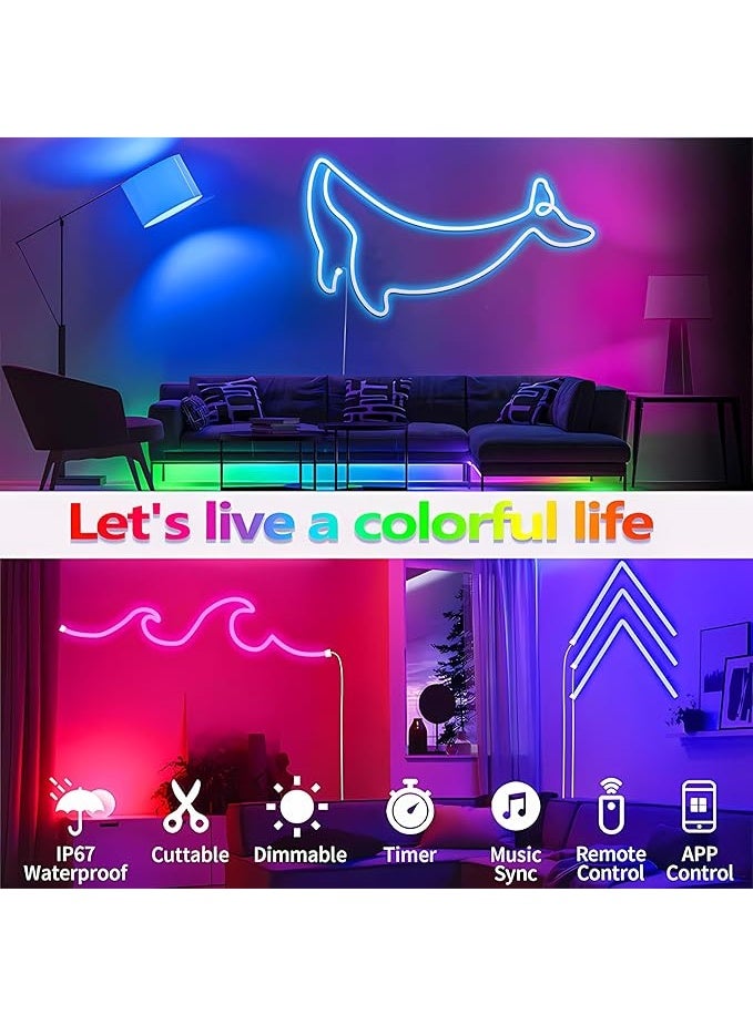 UanTii Smart RGB Neon Light Strip Bluetooth Remote Control LED Light Strip DIY Music Scene Timing IP65 Waterproof Strip Lights (5m) - Image 5