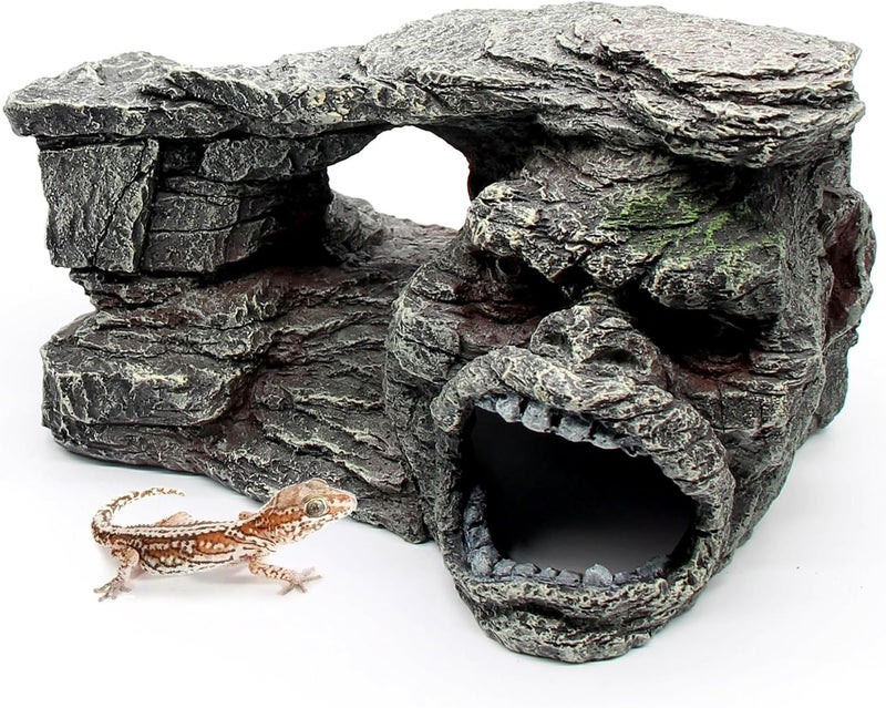 relaqcc Gecko Hide Shale Scape Step Ledge, Reptile Rock Basking Platform Cave Hideout Tank Accessories Decorations, Great for Reptiles, Amphibians, Leopard Gecko, Snake, Lizard, Frogs, Turtle - Image 1