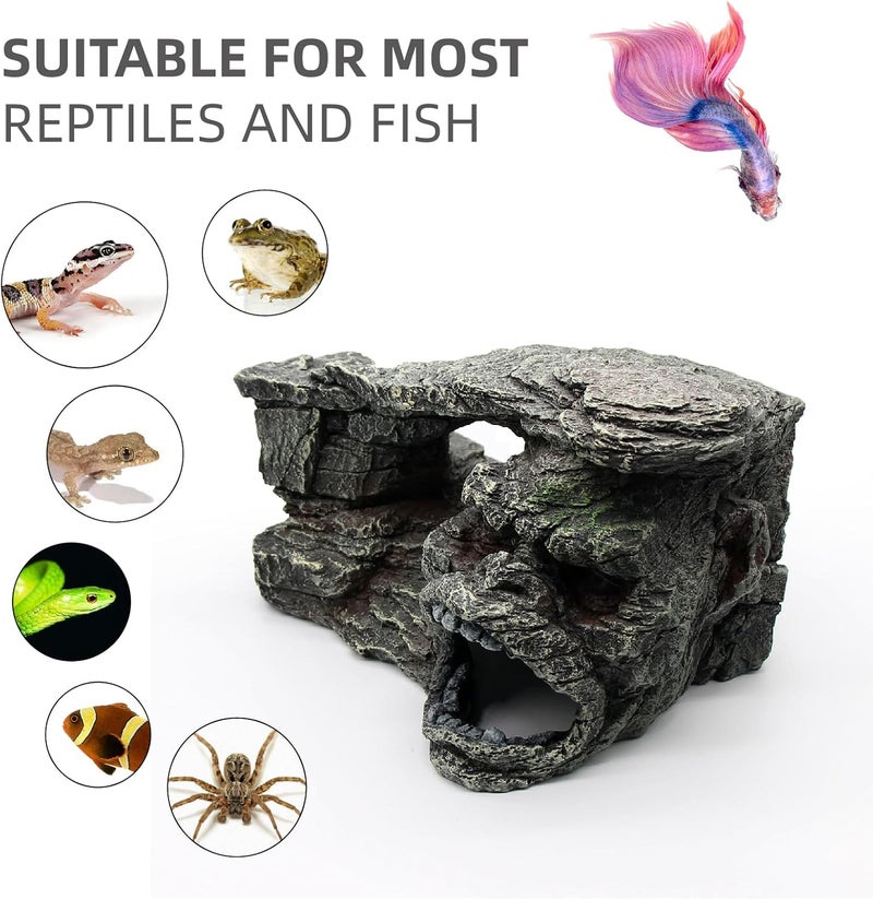 relaqcc Gecko Hide Shale Scape Step Ledge, Reptile Rock Basking Platform Cave Hideout Tank Accessories Decorations, Great for Reptiles, Amphibians, Leopard Gecko, Snake, Lizard, Frogs, Turtle - Image 5