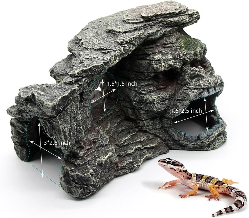 relaqcc Gecko Hide Shale Scape Step Ledge, Reptile Rock Basking Platform Cave Hideout Tank Accessories Decorations, Great for Reptiles, Amphibians, Leopard Gecko, Snake, Lizard, Frogs, Turtle - Image 3