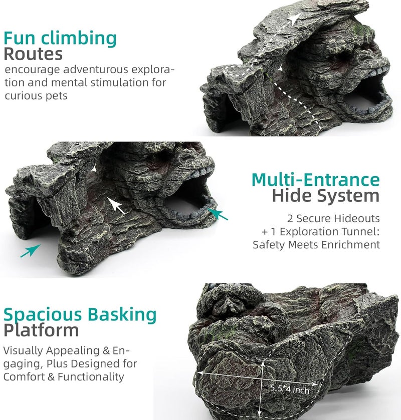 relaqcc Gecko Hide Shale Scape Step Ledge, Reptile Rock Basking Platform Cave Hideout Tank Accessories Decorations, Great for Reptiles, Amphibians, Leopard Gecko, Snake, Lizard, Frogs, Turtle - Image 4