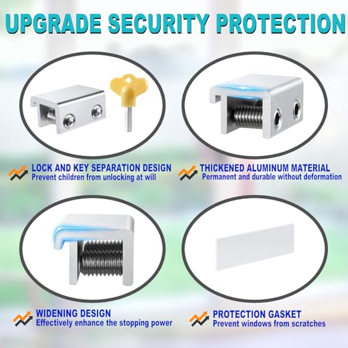 STERGDE Sliding Window Locks (4 Sets), Security Window Locks with Keys, Adjustable Aluminum Sliding Window Stops, Easy Installation Without Drilling, for Vertical and Horizontal Sliding Windows (Silver) - Image 5