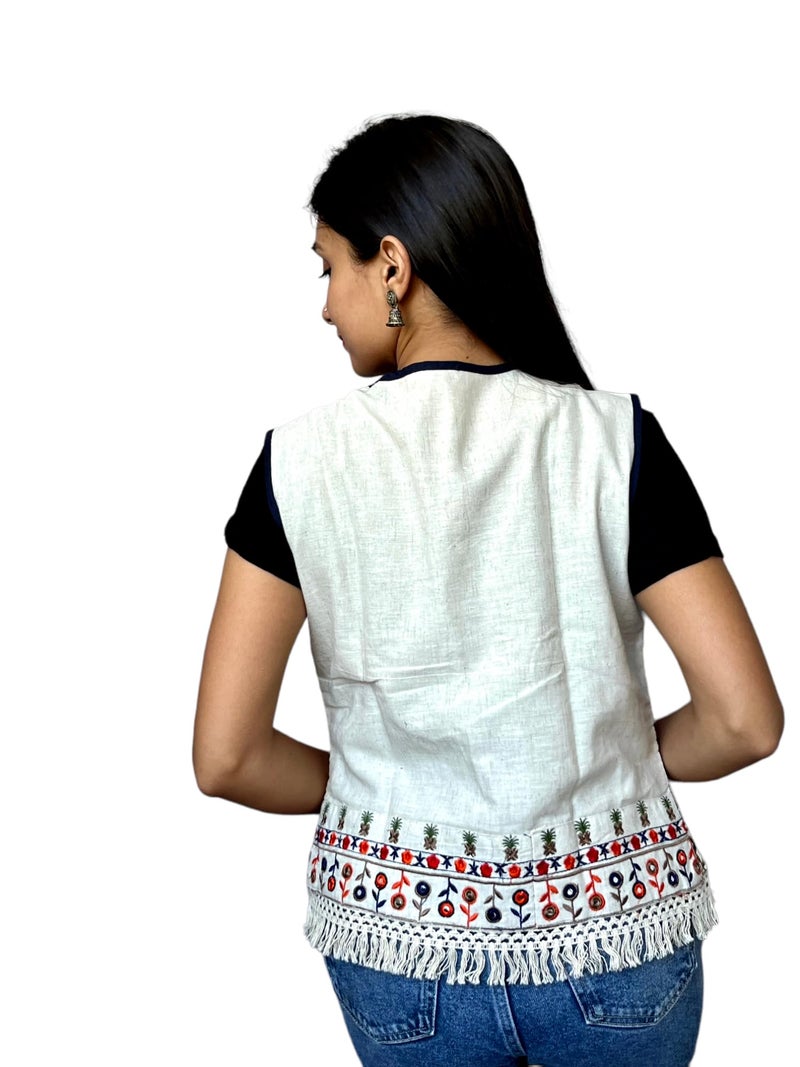 Prijam Women's Embroiderd Ethnic Waist Length Shrugor Jacket Rl 38 S And Special Embroidered Cotton Koti/Jacket/Waist Coat For Women - Image 4
