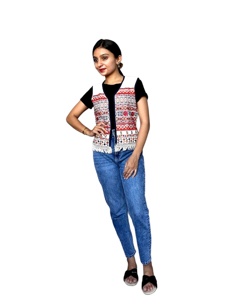 Prijam Women's Embroiderd Ethnic Waist Length Shrugor Jacket Rl 38 S And Special Embroidered Cotton Koti/Jacket/Waist Coat For Women - Image 2