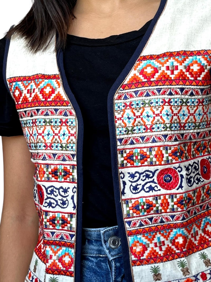 Prijam Women's Embroiderd Ethnic Waist Length Shrugor Jacket Rl 38 S And Special Embroidered Cotton Koti/Jacket/Waist Coat For Women - Image 3