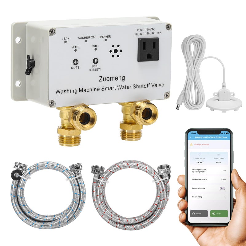 Zuomeng WiFi Smart Water Shutoff Valve with Leak Sensor 34 Brass Valve Extra Hose Effortless Remote Control and RealTime Water Leak Alerts via App White - Image 2