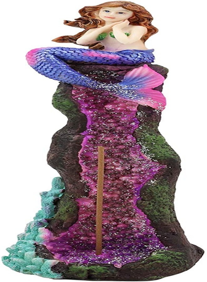 Ebros Gift Beautiful Ocean Mermaid Ariel Sitting On A Purple Quartz Crystal Quarry Coral Reef Pillar Tower Incense Burner Sculpture Nautical Mermaids Fantasy Figurine - Image 1
