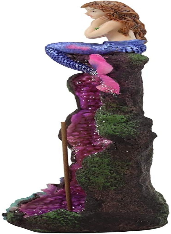 Ebros Gift Beautiful Ocean Mermaid Ariel Sitting On A Purple Quartz Crystal Quarry Coral Reef Pillar Tower Incense Burner Sculpture Nautical Mermaids Fantasy Figurine - Image 3