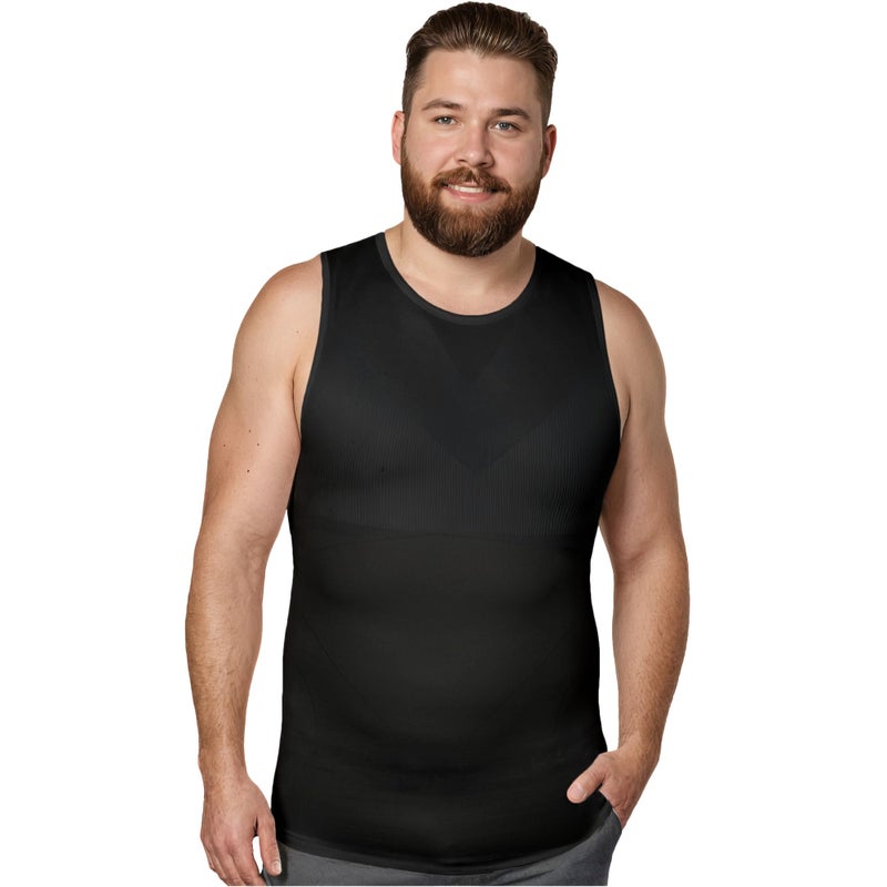 QORE LOGIQ Gynecomastia Compression Shirt Men - Premium Slimming Undershirt Compression Tank Top Mens Shapewear & Body Shaper, Large Regular, Black - Image 1