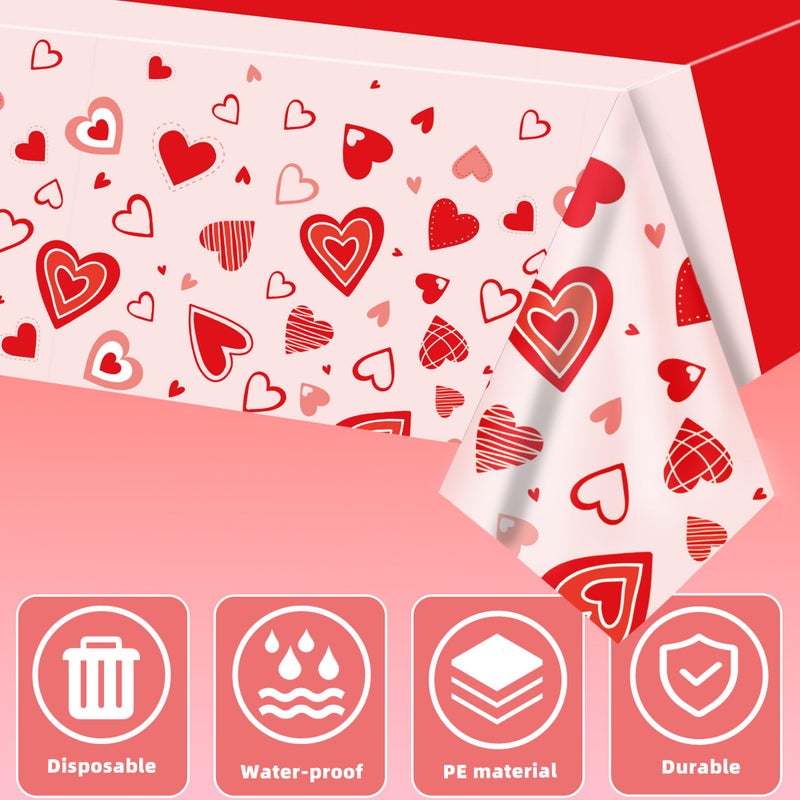 Actilize Valentine's Day Tablecloth 3-Pack, 54x108 Inch Disposable Plastic Table Covers, Red Heart Themed Decor for Romantic Party, Wedding, Anniversary, and Valentine's Day Table Decorations - Image 5
