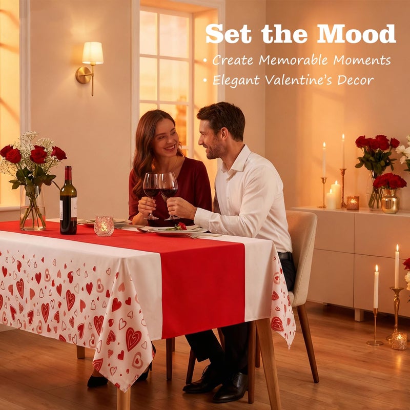 Actilize Valentine's Day Tablecloth 3-Pack, 54x108 Inch Disposable Plastic Table Covers, Red Heart Themed Decor for Romantic Party, Wedding, Anniversary, and Valentine's Day Table Decorations - Image 3