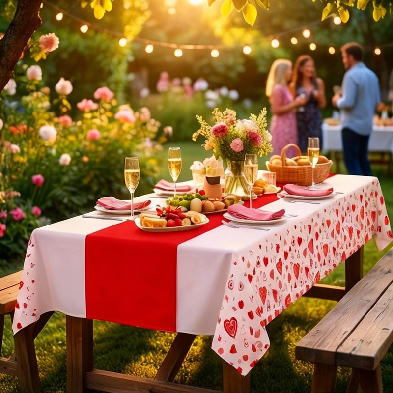 Actilize Valentine's Day Tablecloth 3-Pack, 54x108 Inch Disposable Plastic Table Covers, Red Heart Themed Decor for Romantic Party, Wedding, Anniversary, and Valentine's Day Table Decorations - Image 4