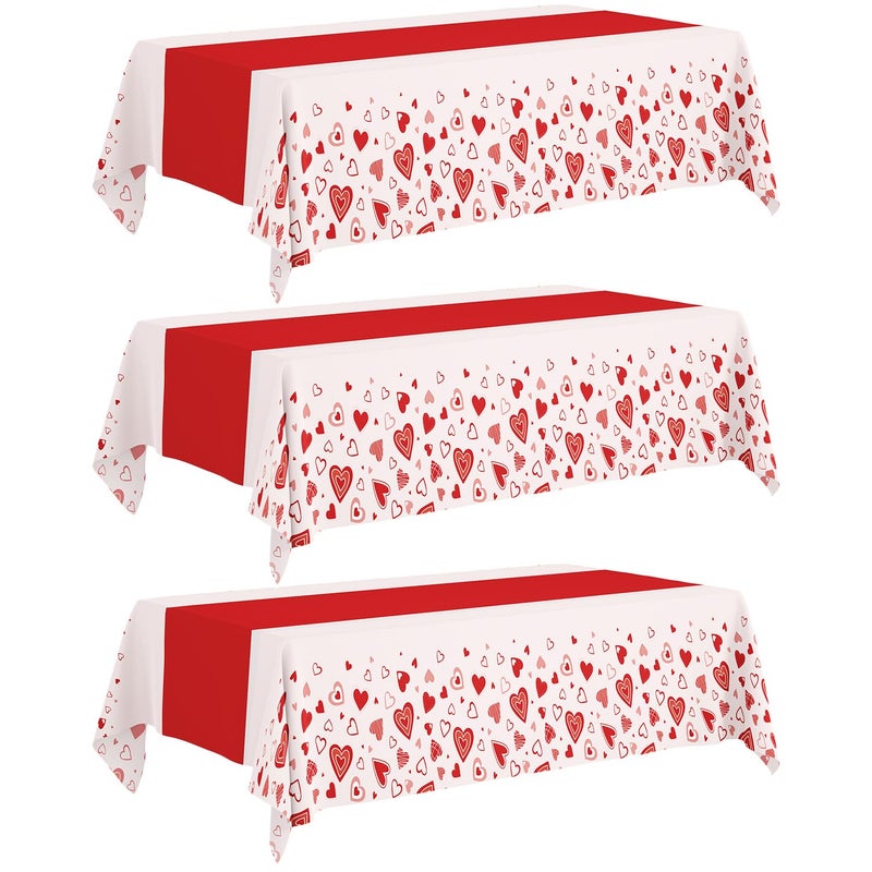 Actilize Valentine's Day Tablecloth 3-Pack, 54x108 Inch Disposable Plastic Table Covers, Red Heart Themed Decor for Romantic Party, Wedding, Anniversary, and Valentine's Day Table Decorations - Image 1