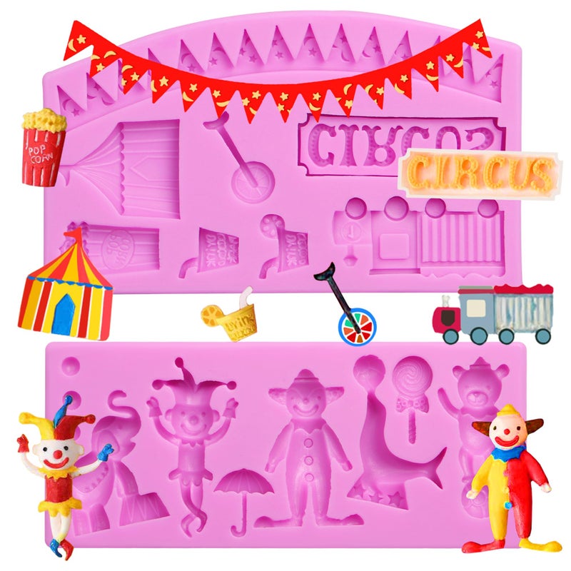 Circus Silicone Fondant Molds Clown Elephant Bear Chocolate Molds for Circus Theme Cake Decoration Cupcake Toppers for Birthday Party