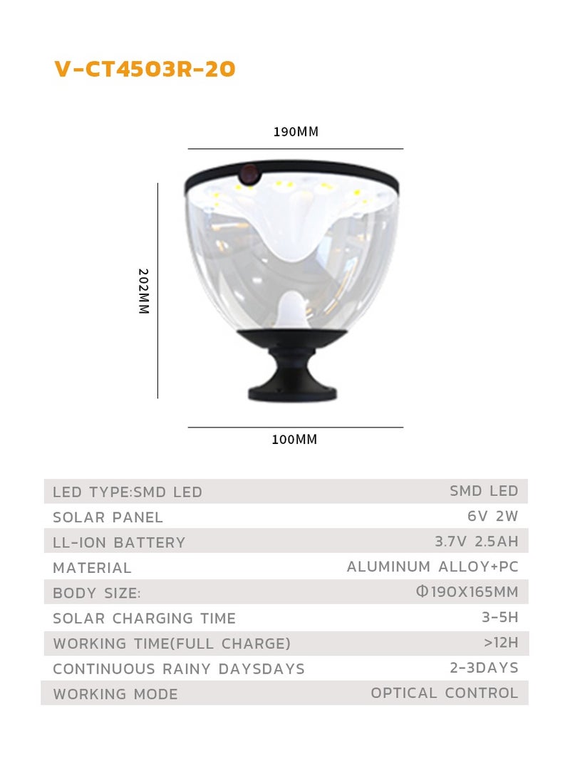 Vmax Premium Solar LED Dome Light – with 360° Coverage for Indoor & Outdoor Security – 20Cm Tall / 19Cm Clear Dome – 3 Color Temperature Change – Warm/Natural/Cool White Light – For Home Office Garden  - Image 5