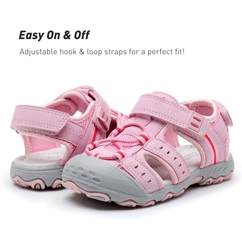 Ahannie Boys Girls Outdoor Sport Sandals,Kids Closed Toe Beach Sandals, Toddler Summer Shoes(Pink-10) - Image 4