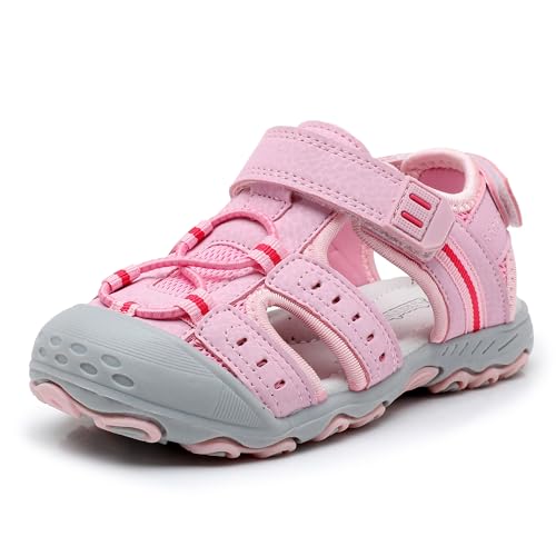 Ahannie Boys Girls Outdoor Sport Sandals,Kids Closed Toe Beach Sandals, Toddler Summer Shoes(Pink-10) - Image 1