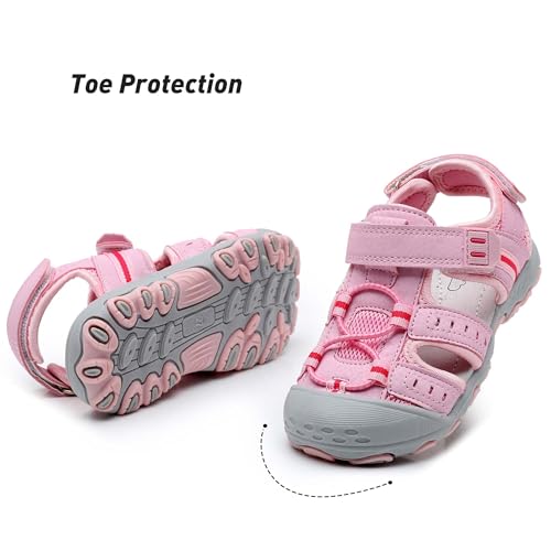 Ahannie Boys Girls Outdoor Sport Sandals,Kids Closed Toe Beach Sandals, Toddler Summer Shoes(Pink-10) - Image 3