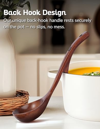 Boxiki Kitchen Soup Ladle Luxury Teak Wood Ladle Set of 3 ChefGrade EcoFriendly Wooden Cooking Utensils with Reinforced Neck Joint AntiSlip Notch Handle MultiSize GiftReady Ladle Spoons Set - Image 3