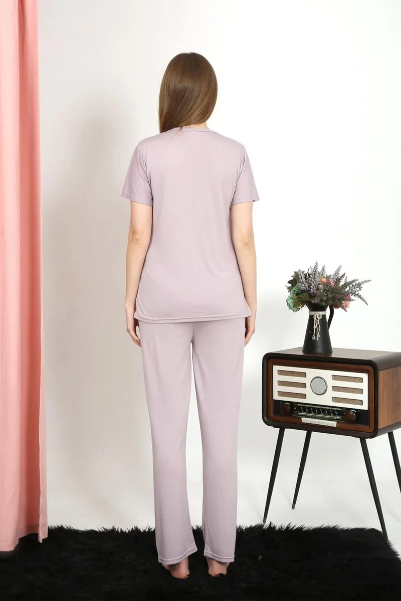 اكبينيز Women's Short Sleeve Cotton Combed Pajama Set Powder 4213