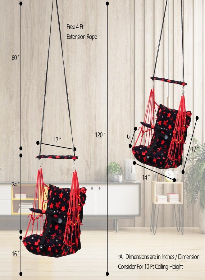 Windson Craft® Cotton Baby Swing for 1-5 Year Olds - Indoor & Outdoor Hammock Chair with Safety Belt and Cushions - Comfortable Hanging Baby Seat for Toddlers & Kids (Star Red) - Image 5
