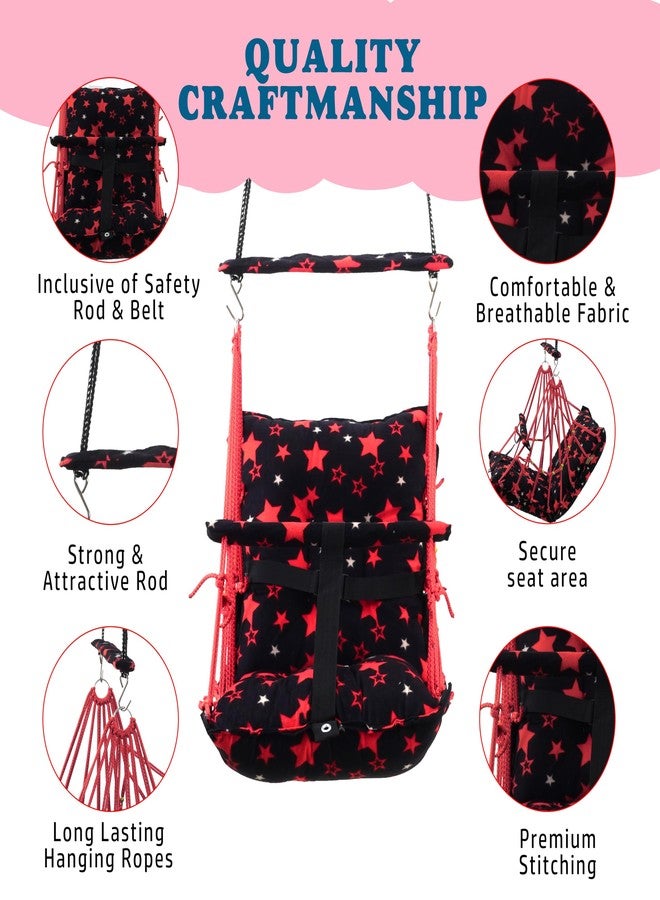 Windson Craft® Cotton Baby Swing for 1-5 Year Olds - Indoor & Outdoor Hammock Chair with Safety Belt and Cushions - Comfortable Hanging Baby Seat for Toddlers & Kids (Star Red) - Image 3