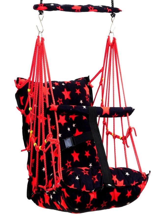 Windson Craft® Cotton Baby Swing for 1-5 Year Olds - Indoor & Outdoor Hammock Chair with Safety Belt and Cushions - Comfortable Hanging Baby Seat for Toddlers & Kids (Star Red) - Image 1