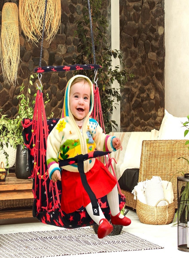 Windson Craft® Cotton Baby Swing for 1-5 Year Olds - Indoor & Outdoor Hammock Chair with Safety Belt and Cushions - Comfortable Hanging Baby Seat for Toddlers & Kids (Star Red) - Image 2