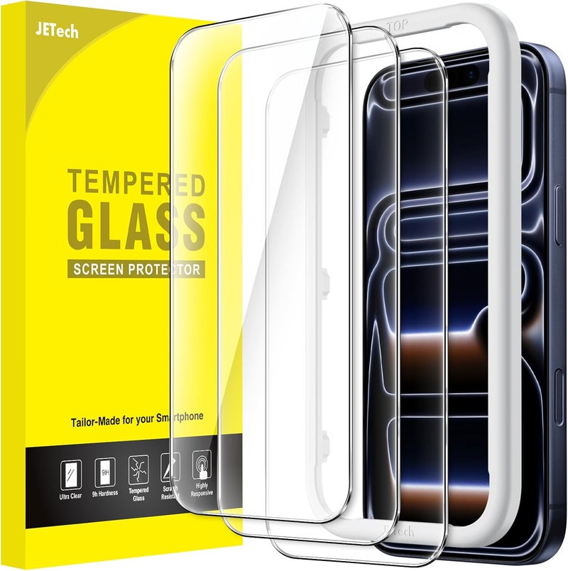Jetech Screen Protector for iPhone 17 Pro 6.3-Inch, Tempered Glass Film with Easy Installation Tool, 9H Hardness, Case-Friendly, 3-Pack - Image 1