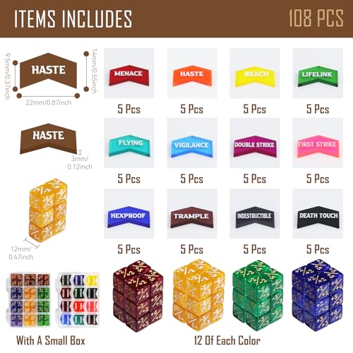 FIGURESLAB 108PCS MTG Tokens 12mm MTG Dice Set for Magic Card Keyword Token Life Counters Dice with Box Compatible with Magic CCG Card Gaming Accessories - Image 5