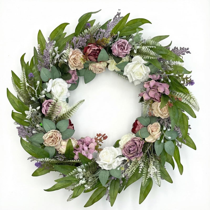 Jorivel 26 Inch Eucalyptus Wreaths for Front Door with Colorful Roses, Hydrangeas, Lavender, Berries, Salal Leaves, Ferns, Dusty Miller - Artificial Green Door Wreath, Porch Decor - Spring, Summer - Image 1