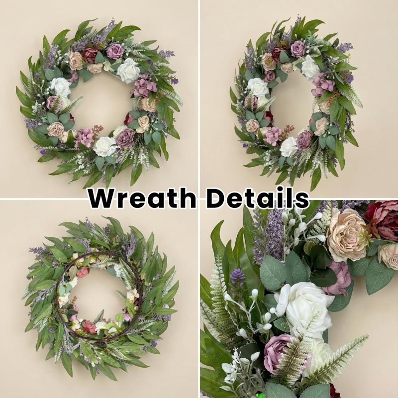 Jorivel 26 Inch Eucalyptus Wreaths for Front Door with Colorful Roses, Hydrangeas, Lavender, Berries, Salal Leaves, Ferns, Dusty Miller - Artificial Green Door Wreath, Porch Decor - Spring, Summer - Image 3