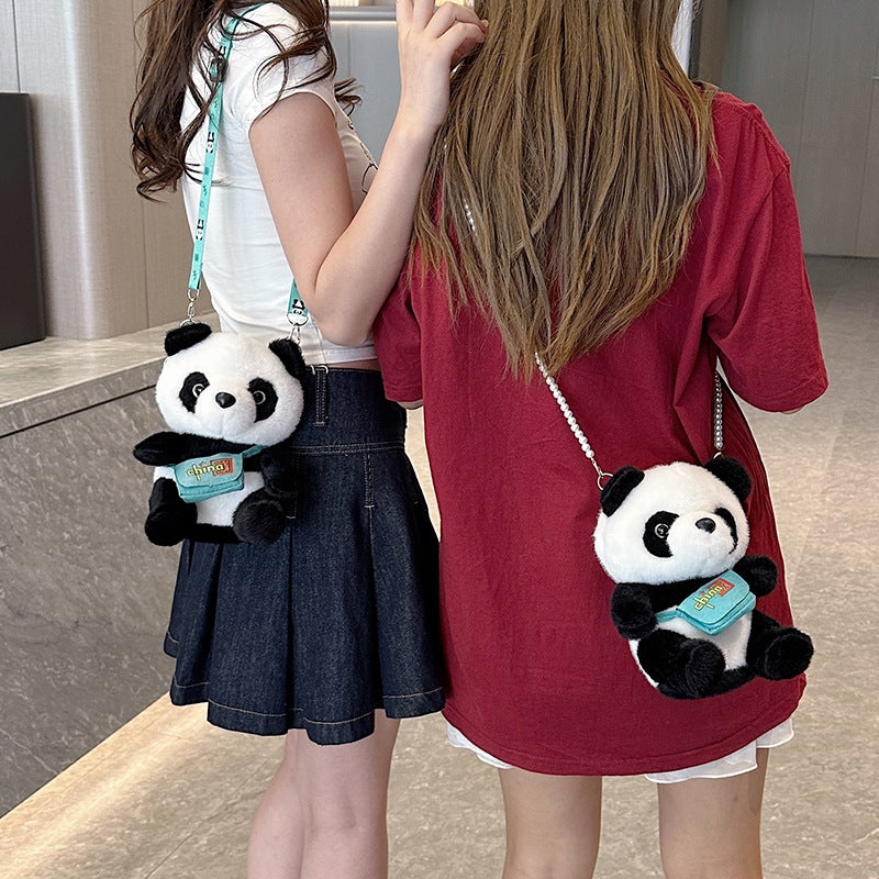 Cute Panda Doll Female Shoulder Bag Grab Machine Gift Japanese Panda Bag Cartoon Plush Messenger Bag - Image 3