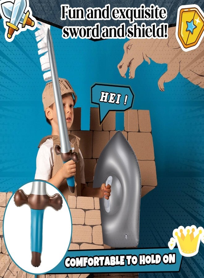 Poen 12 Pcs Inflatable Sword and Shield Knight Party Favors Set Blow up Medieval Sword Shield for Prince Party Favors Decorations Cosplay Accessories (Lion) - Image 5