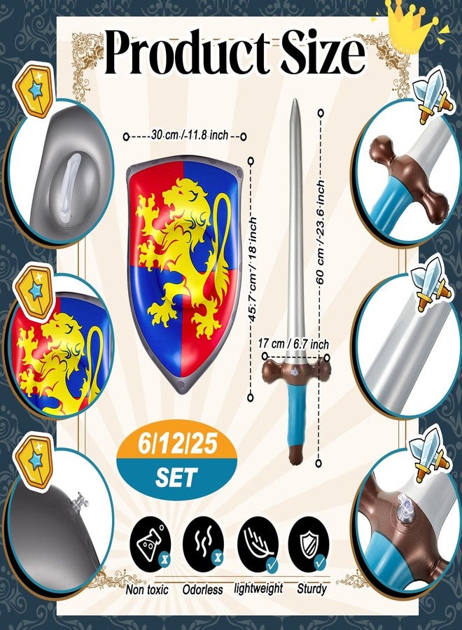 Poen 12 Pcs Inflatable Sword and Shield Knight Party Favors Set Blow up Medieval Sword Shield for Prince Party Favors Decorations Cosplay Accessories (Lion) - Image 2