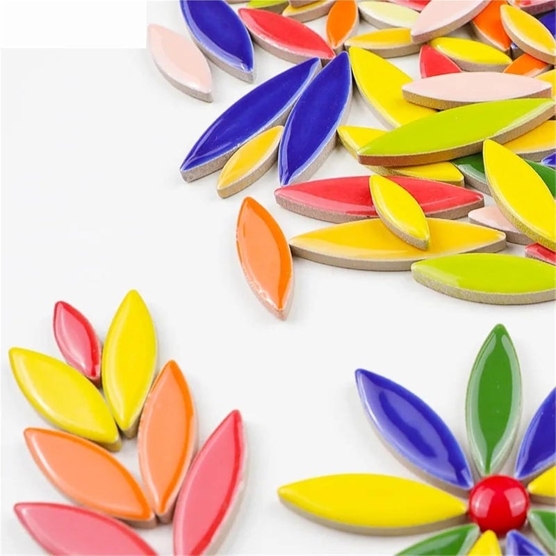 Mosaic Tiles DIY Willow Leaf and Petal Ceramic Handcrafted Materials 400g 134 Pieces 4mm in 3 Different Sizes(Pink) - Image 2