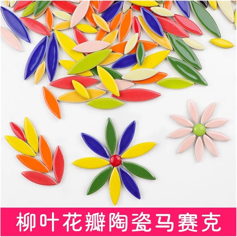 Mosaic Tiles DIY Willow Leaf and Petal Ceramic Handcrafted Materials 400g 134 Pieces 4mm in 3 Different Sizes(Pink) - Image 3