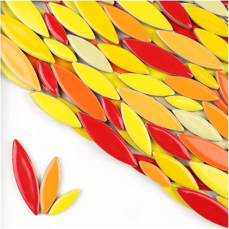 Mosaic Tiles DIY Willow Leaf and Petal Ceramic Handcrafted Materials 400g 134 Pieces 4mm in 3 Different Sizes(Pink) - Image 1