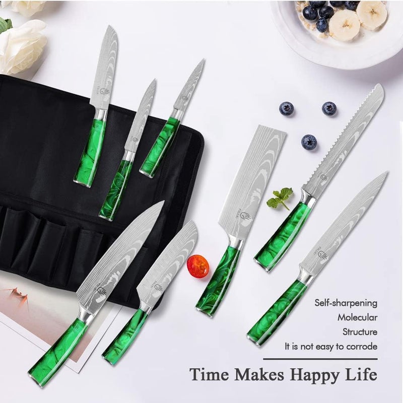 FULLHI 14/15pcs Japanese Multiple Colour Premium German Stainless Steel Kitchen Knife Set (Green, Knife set) - Image 3