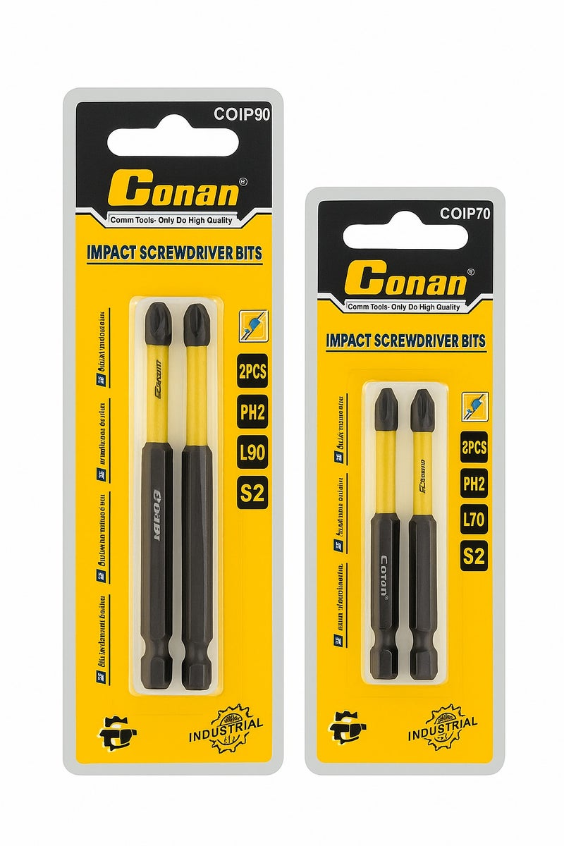 Conan Professional Phillips Screwdriver2 Set,Sizes L90 & L70 mm, Two pieces of each type PH2 Head, Industrial-Grade S2 Steel, Model COIP90 & COIP70 - Image 1