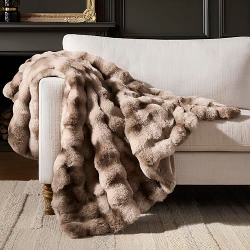 WDCOZY Luxury Bubble Throw Blanket, Faux Rabbit Fur Mink Plush Throw for Couch, Sofa and Bed, Soft Fluffy Fuzzy Furry Cozy Blanket, Thick and Warm for Women, 50x60 inches, Tie-Dye Grey, 950 GSM - Image 1